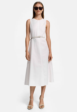 Midikleid Kurzarm in Baumwoll- Leinen Mix | White