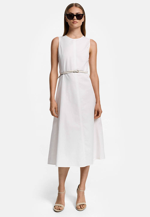 Midikleid Kurzarm in Baumwoll- Leinen Mix | White