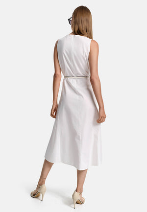 Midikleid Kurzarm in Baumwoll- Leinen Mix | White
