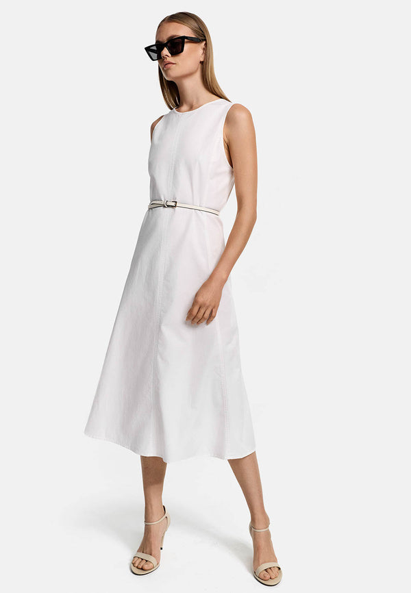Midikleid Kurzarm in Baumwoll- Leinen Mix | White