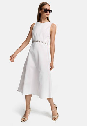 Midikleid Kurzarm in Baumwoll- Leinen Mix | White