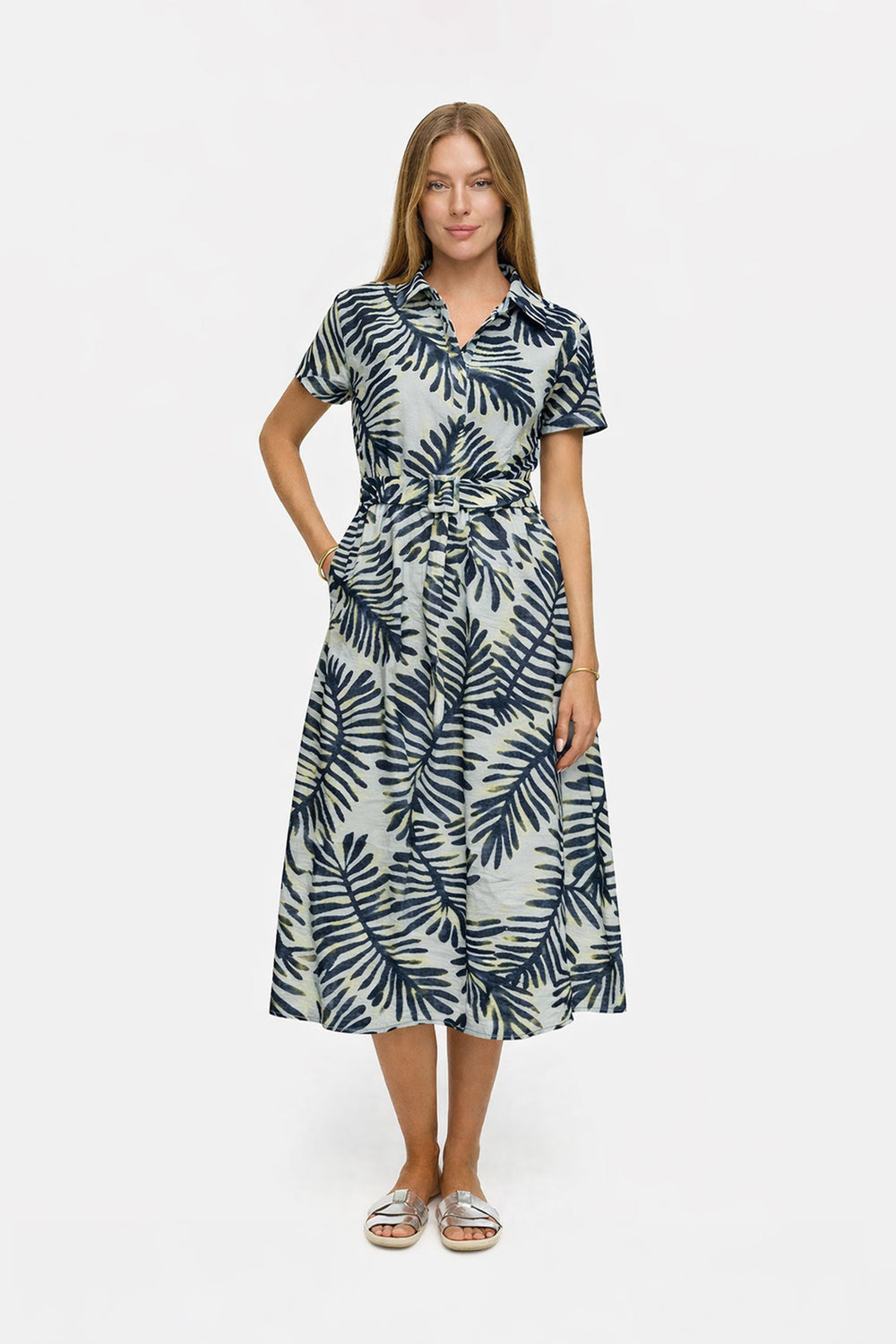 Kleid in Cotton Voile mit Print | Palm leaves