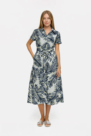 Cotton voile dress with print | Palm leaves
