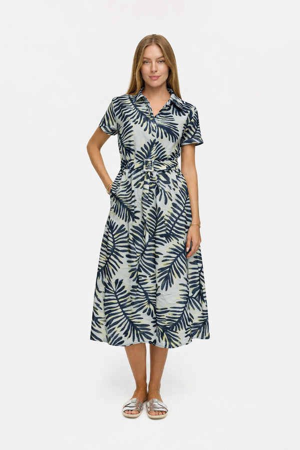 Cotton voile dress with print | Palm leaves