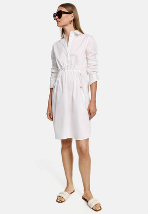 Sports dress with smocking in fine cotton stretch | White 