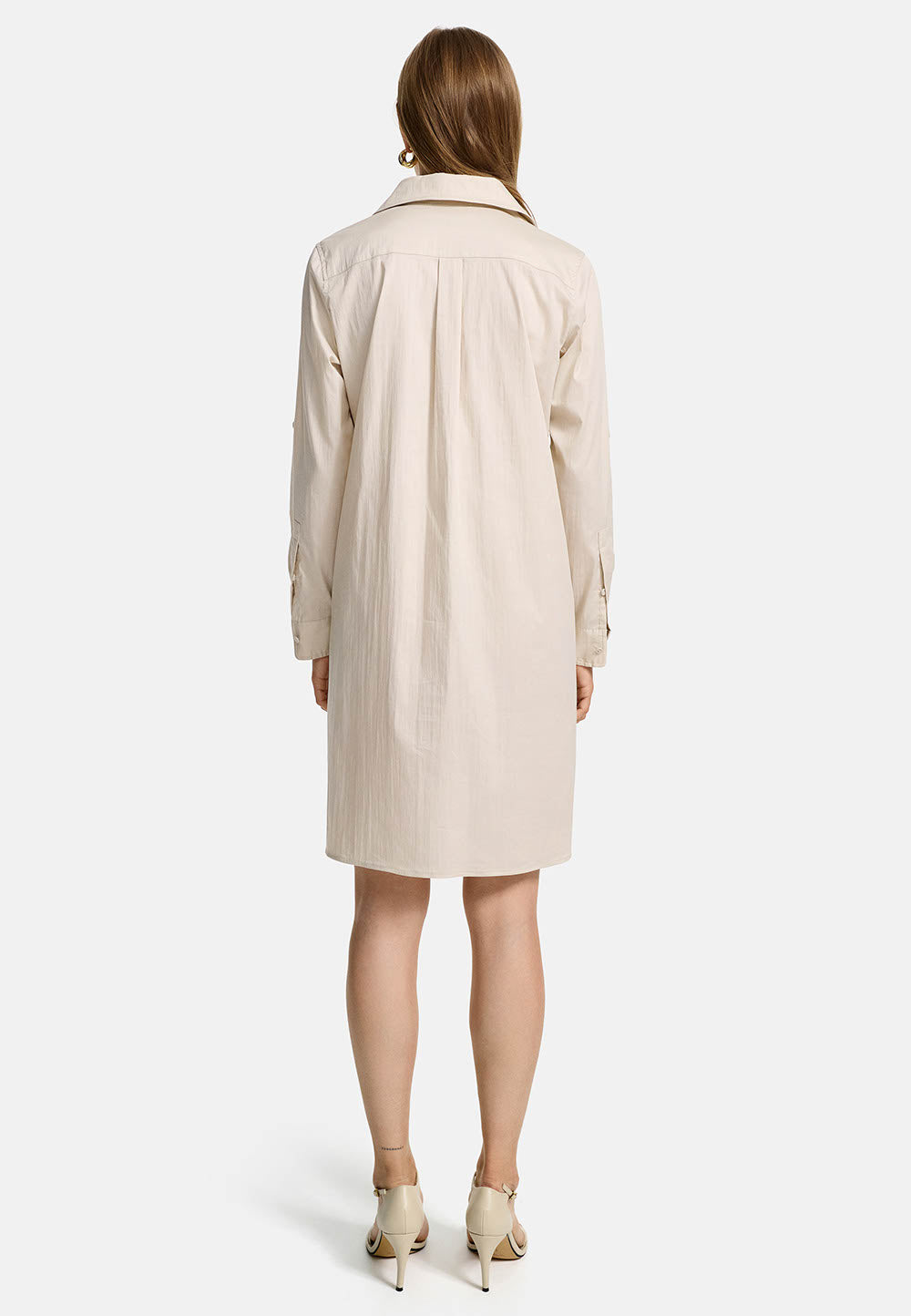 Sports dress with smocked panel in fine cotton stretch | Cream 