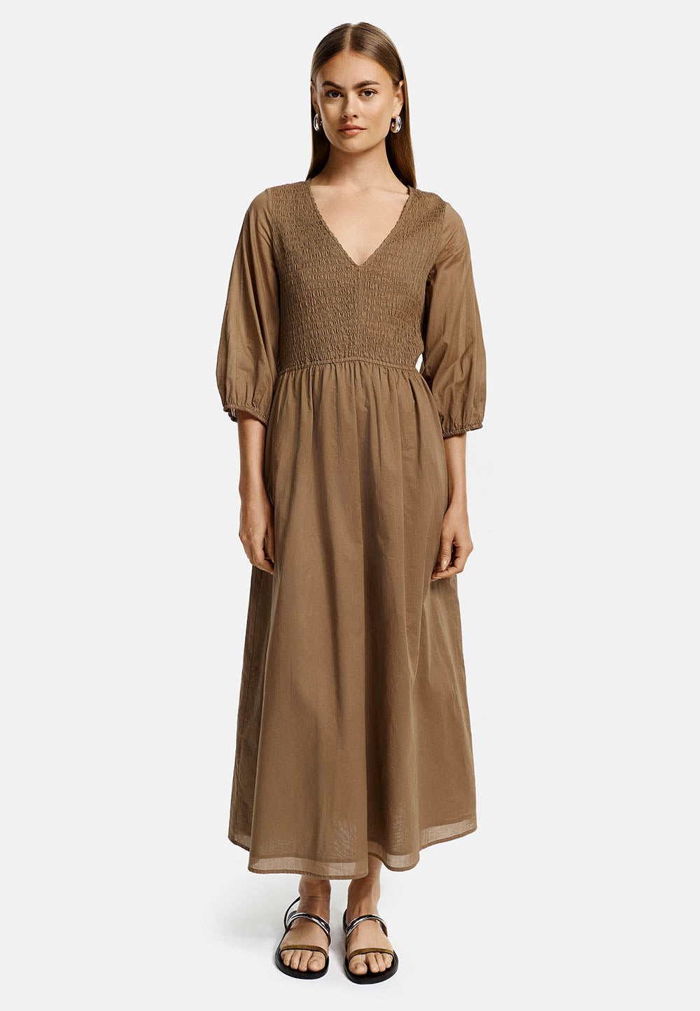 Dress with smoke effect in organic cotton | Cocoa 