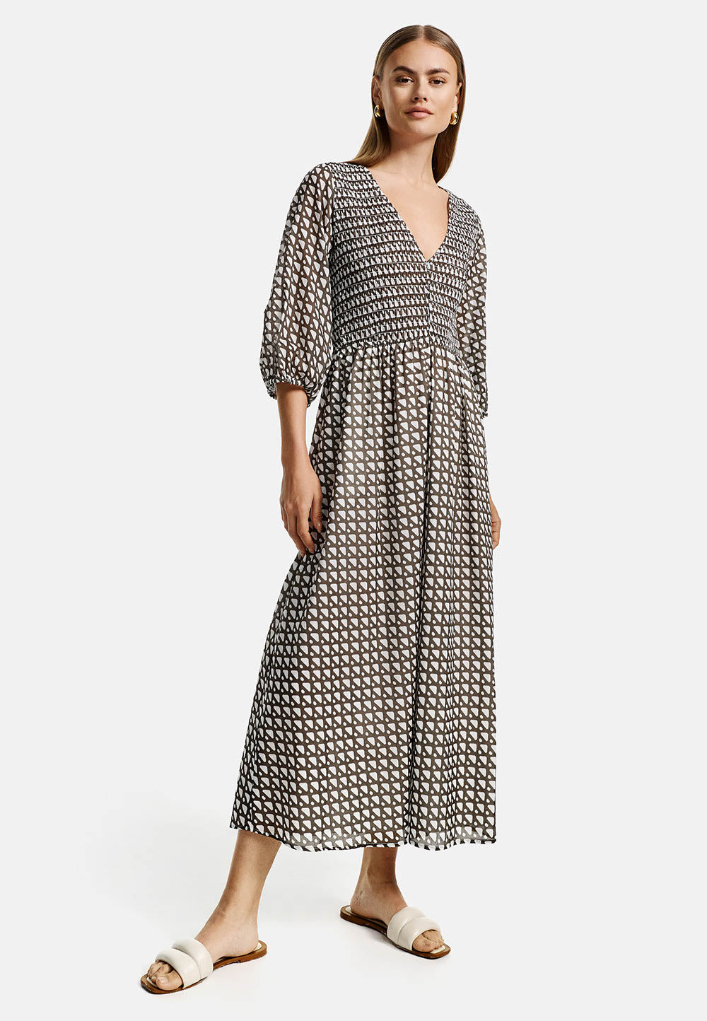 Dress with smoke effect in organic cotton | Geo 
