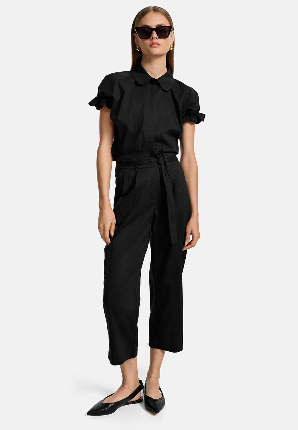 Hose verkürztes Bein in feinem Baumwollstretch | Black