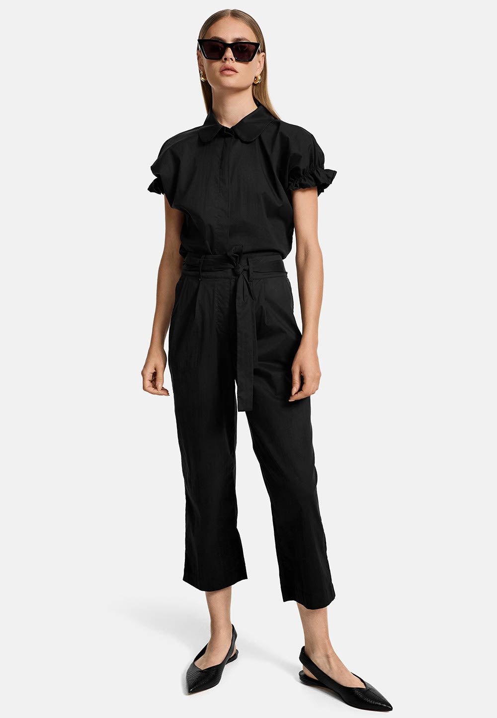 Hose verkürztes Bein in feinem Baumwollstretch | Black