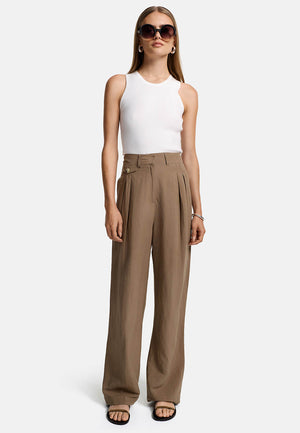 Hose weites Bein in Viscose-Leinen Mix | Cocoa