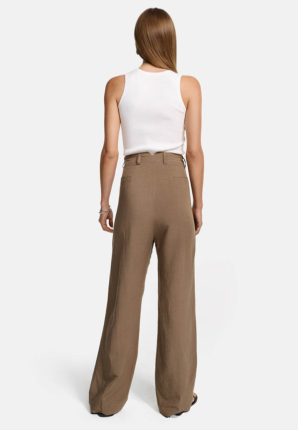Hose weites Bein in Viscose-Leinen Mix | Cocoa