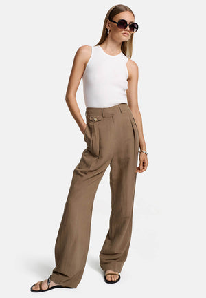 Hose weites Bein in Viscose-Leinen Mix | Cocoa