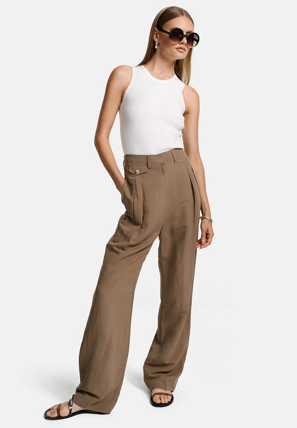 Hose weites Bein in Viscose-Leinen Mix | Cocoa