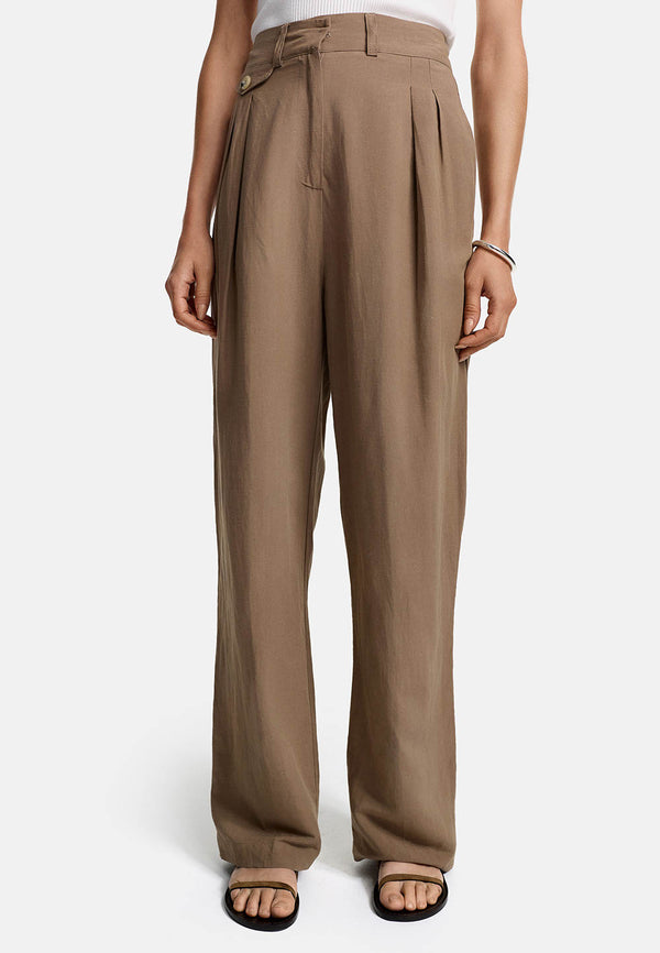Hose weites Bein in Viscose-Leinen Mix | Cocoa