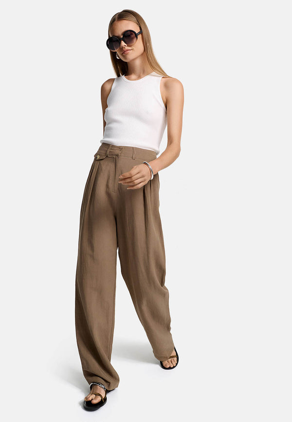 Hose weites Bein in Viscose-Leinen Mix | Cocoa