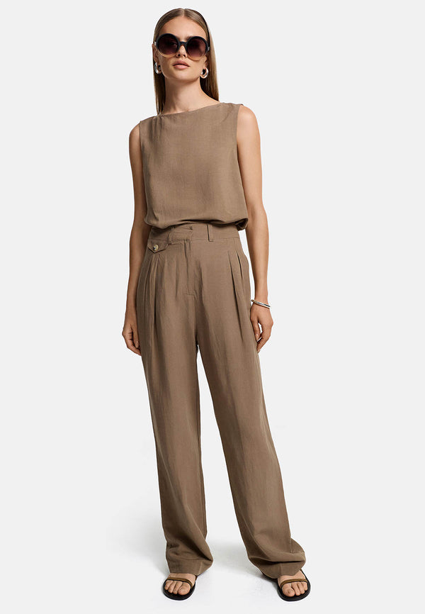 Hose weites Bein in Viscose-Leinen Mix | Cocoa