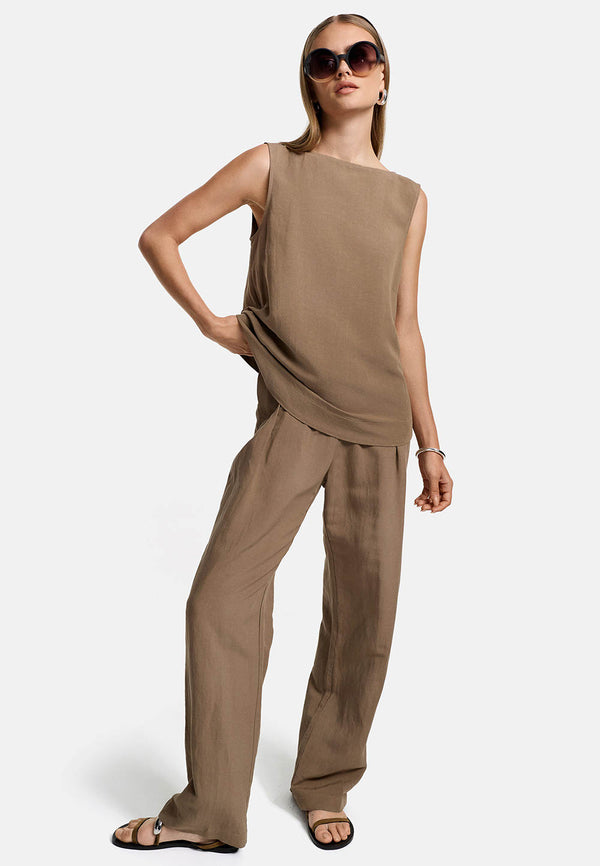 Hose weites Bein in Viscose-Leinen Mix | Cocoa