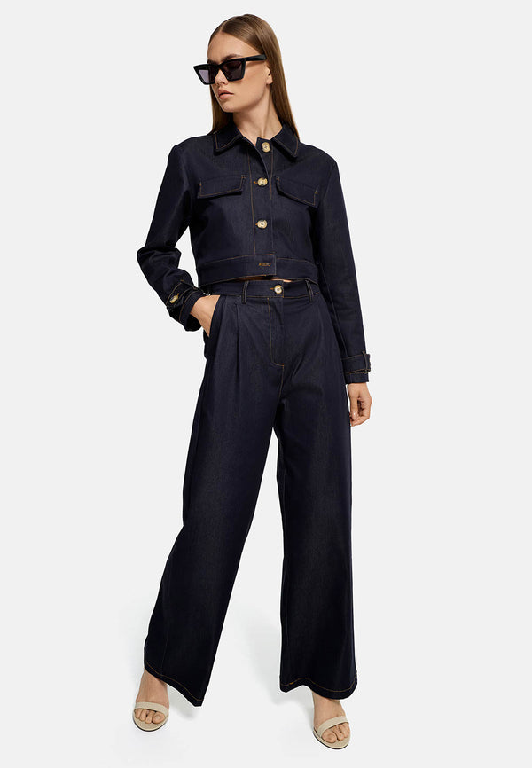 Jeans Wideleg in leichter Baumwolle | Navy