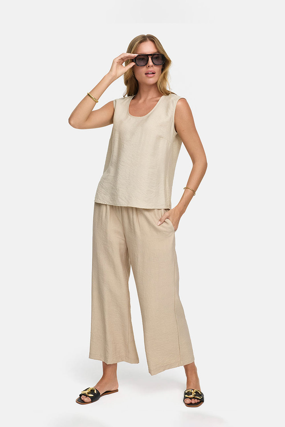 Hose in Viskose Crepe | Beige