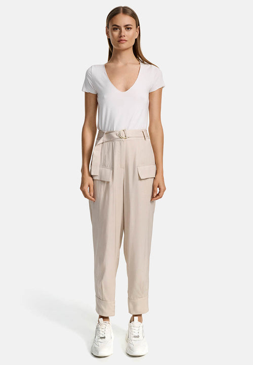 Cargo style trousers in viscose twill, Oeko-Tex certified | Cream 