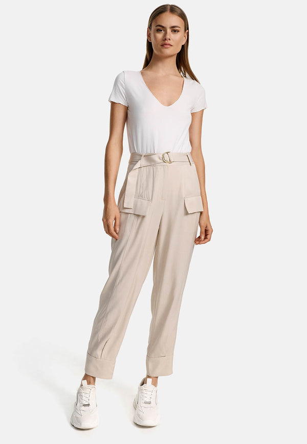 Cargo style trousers in viscose twill, Oeko-Tex certified | Cream 