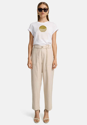 Cropped leg trousers in cotton-linen mix | Cream 