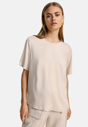 Blusenshirt Rundhals in Viscose Twill Ökotex zertifiziert | Creme