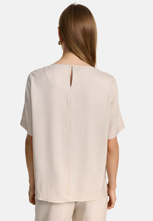 Blusenshirt Rundhals in Viscose Twill Ökotex zertifiziert | Creme
