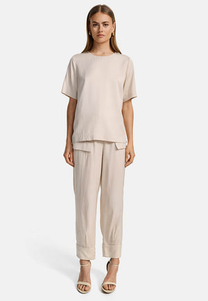 Blusenshirt Rundhals in Viscose Twill Ökotex zertifiziert | Creme