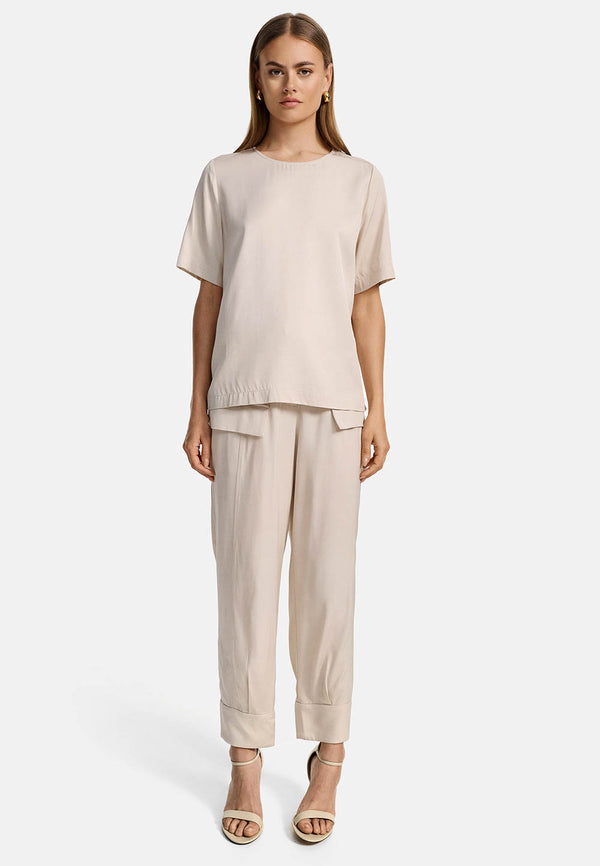 Blusenshirt Rundhals in Viscose Twill Ökotex zertifiziert | Creme