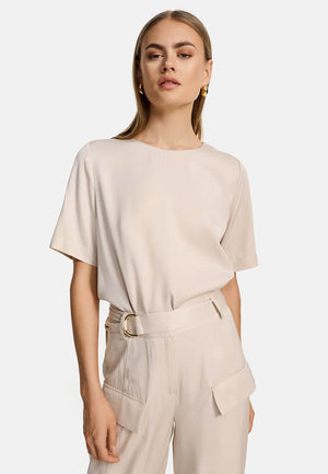 Blusenshirt Rundhals in Viscose Twill Ökotex zertifiziert | Creme