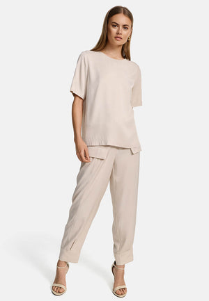 Blusenshirt Rundhals in Viscose Twill Ökotex zertifiziert | Creme
