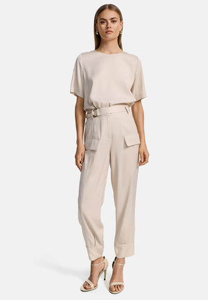 Blusenshirt Rundhals in Viscose Twill Ökotex zertifiziert | Creme