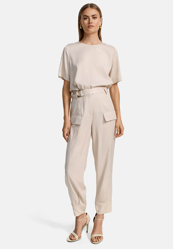 Blusenshirt Rundhals in Viscose Twill Ökotex zertifiziert | Creme