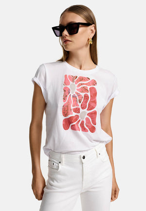 Crewneck Shirt in Baumwolle mit Placement Print | Azalee Flowers
