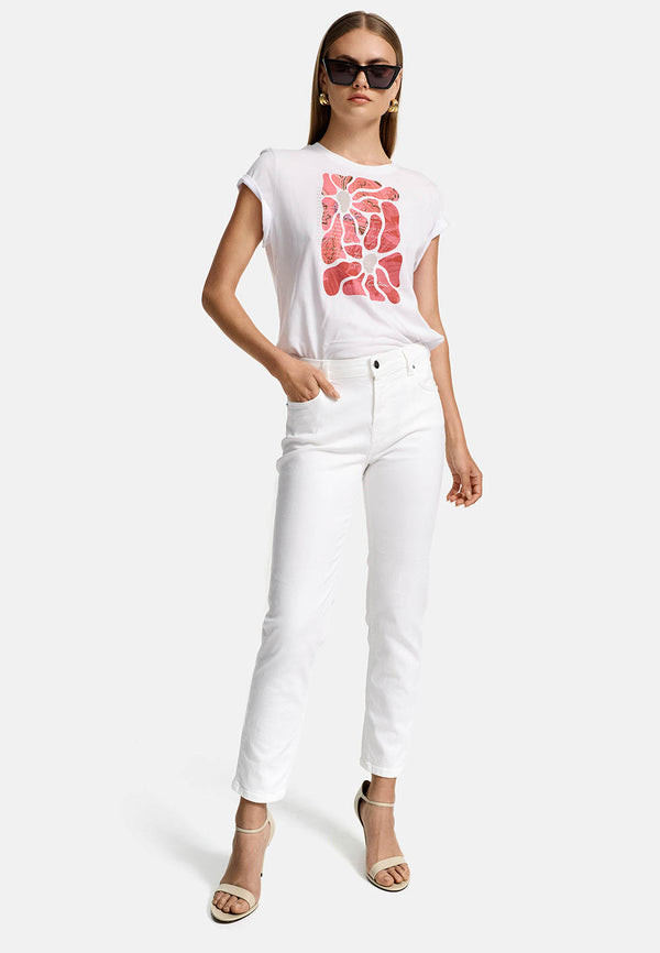 Crewneck Shirt in Baumwolle mit Placement Print | Azalee Flowers