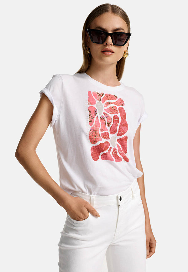 Crewneck Shirt in Baumwolle mit Placement Print | Azalee Flowers