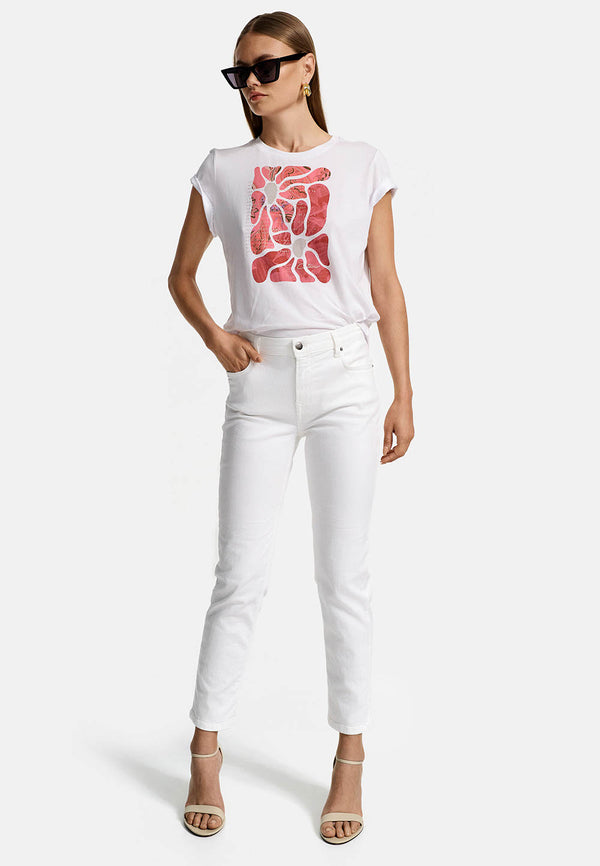 Crewneck Shirt in Baumwolle mit Placement Print | Azalee Flowers