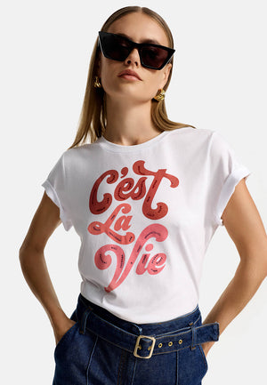 Crewneck shirt in cotton with placement print | Cest La Vie 