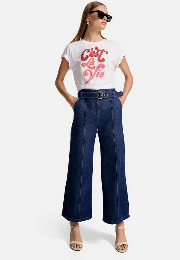 Crewneck shirt in cotton with placement print | Cest La Vie 
