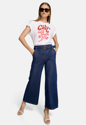 Crewneck shirt in cotton with placement print | Cest La Vie 