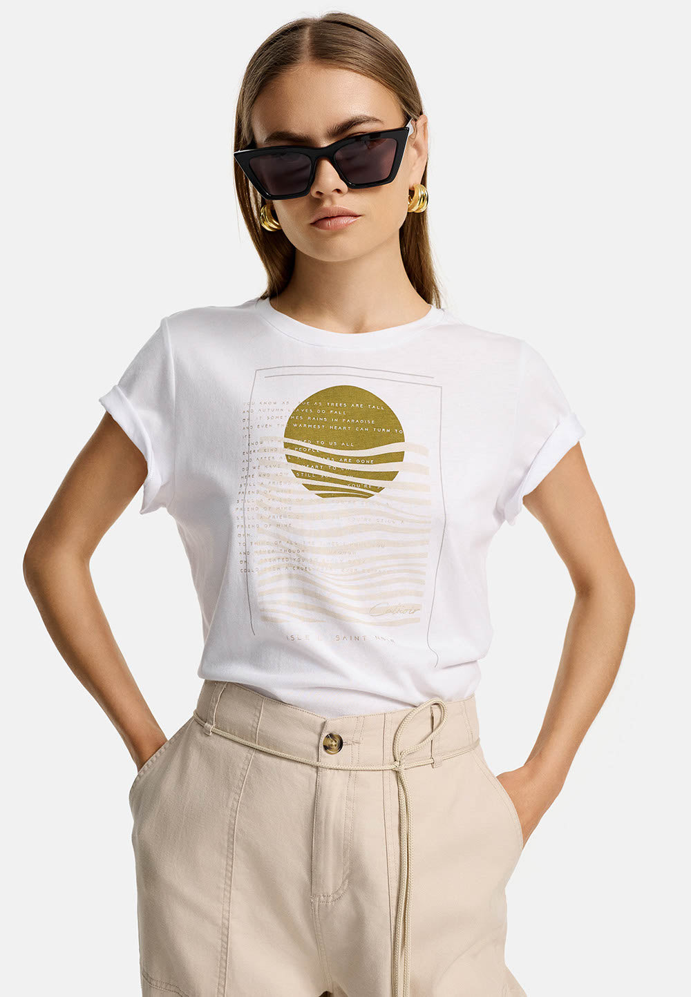 Crewneck shirt in cotton with placement print | Sunset 