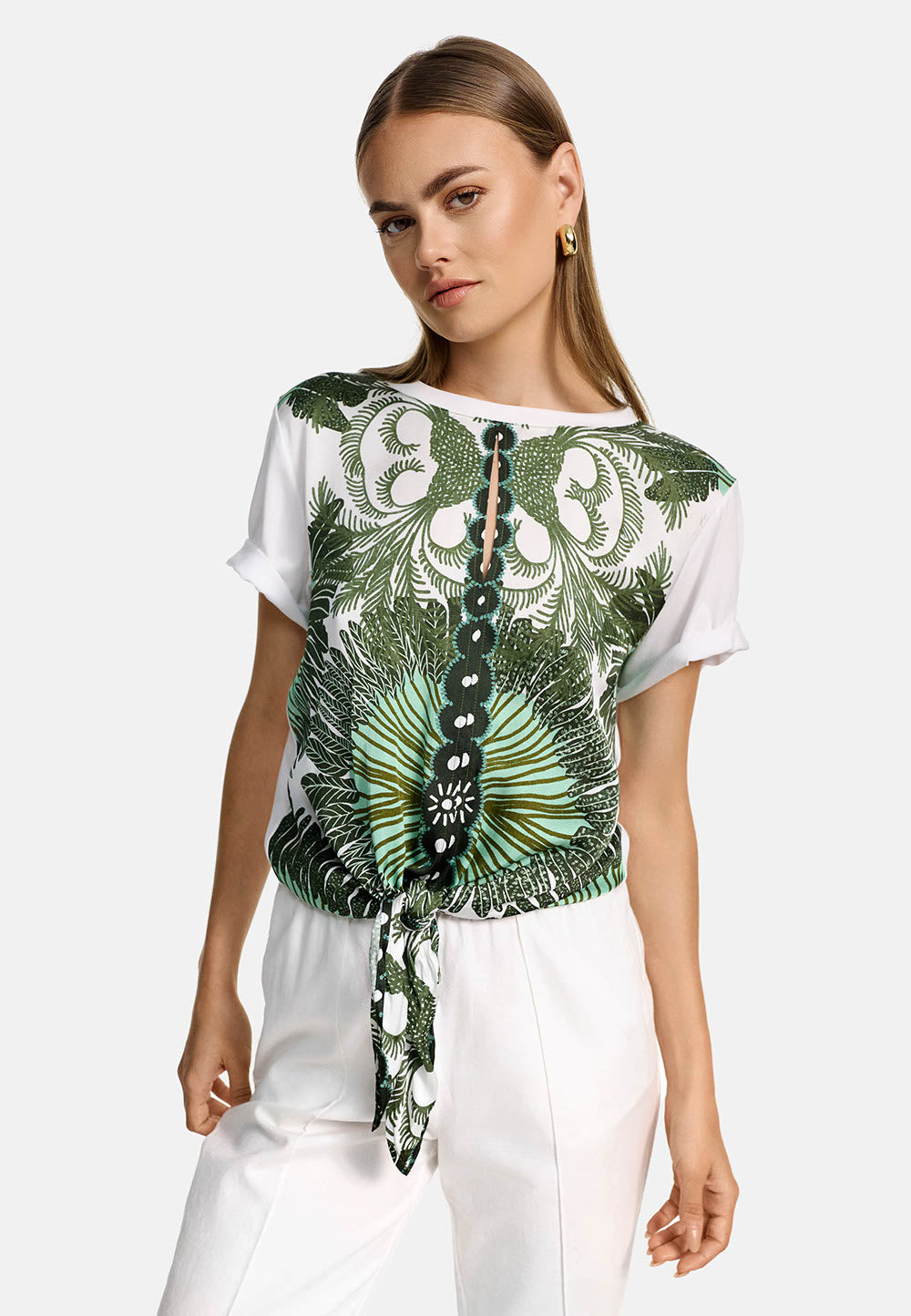 Blouse shirt with tie detail in Ecovero Satin | palm 