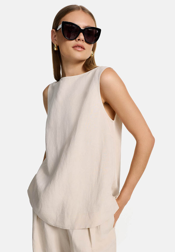 Top in Viscose-Leinen Mix | Creme