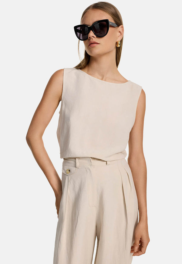 Top in Viscose-Leinen Mix | Creme