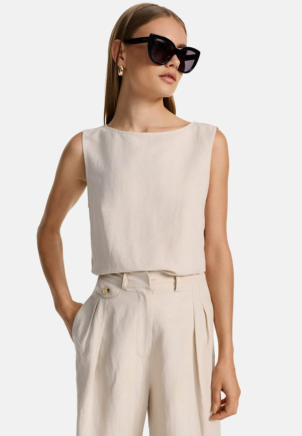 Top in Viscose-Leinen Mix | Creme