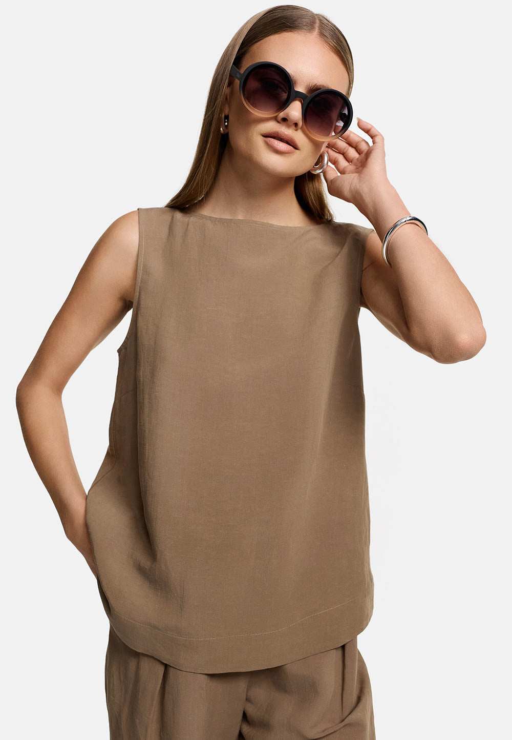 Top in viscose-linen mix | Cocoa 