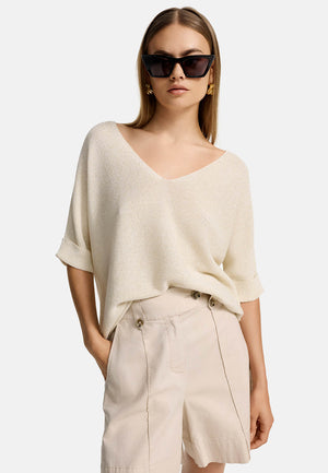 Pullover Dropshoulder in hochwertiger Baumwolle-Made in Italy | Creme