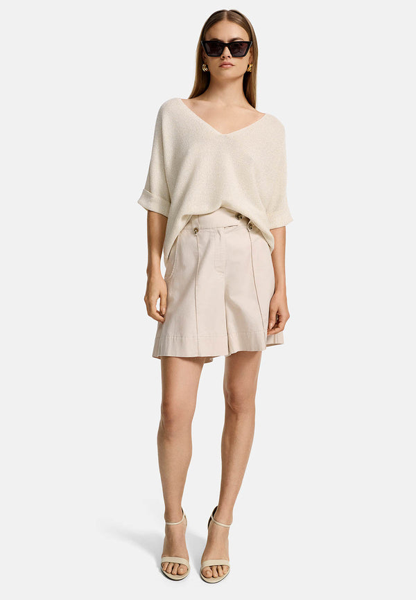 Pullover Dropshoulder in hochwertiger Baumwolle-Made in Italy | Creme